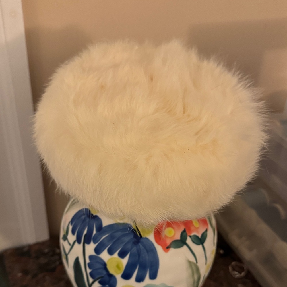 Fluffy Fur Cream Hat. 5” diameter